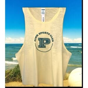 Victoria's Secret PINK Cotton Cropped Tank Top Size L Pale Yellow Sports Club